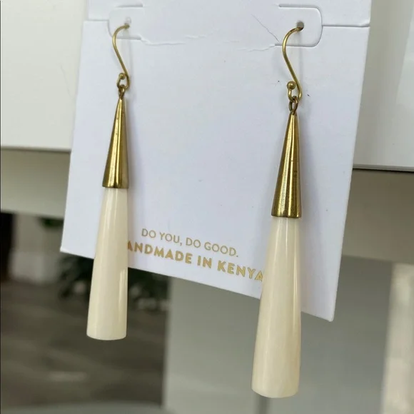 NEW Soko Gold & Ivory Dangle Earrings handmade in Kenya - Picture 3 of 5